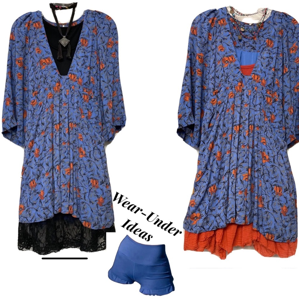 SOLD! Free People Tallulah V-Neck Floral Blue with Flowers Mini Dress Sz: S - Picture 6 of 6